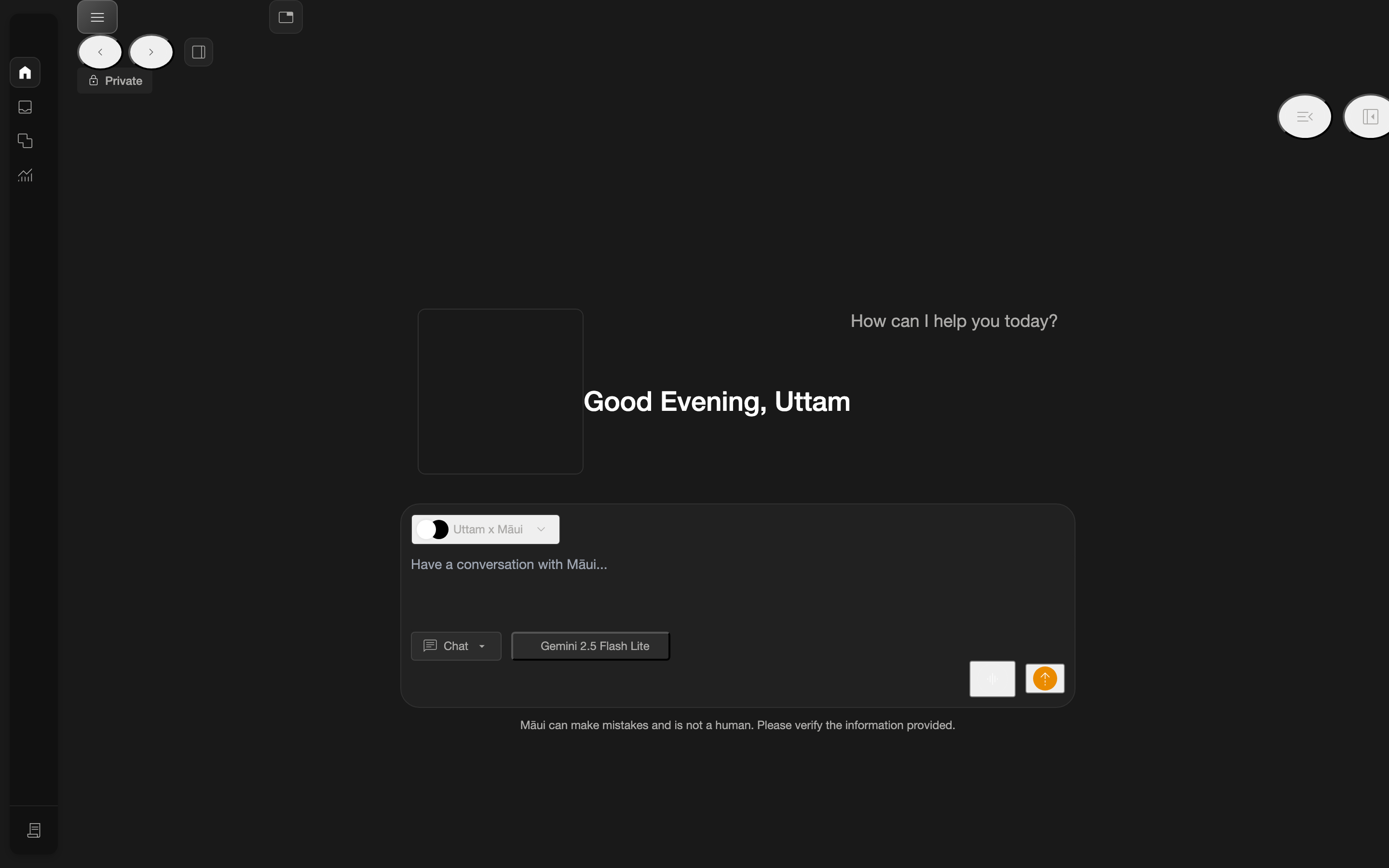 Moltin Home screen with greeting and chat entry